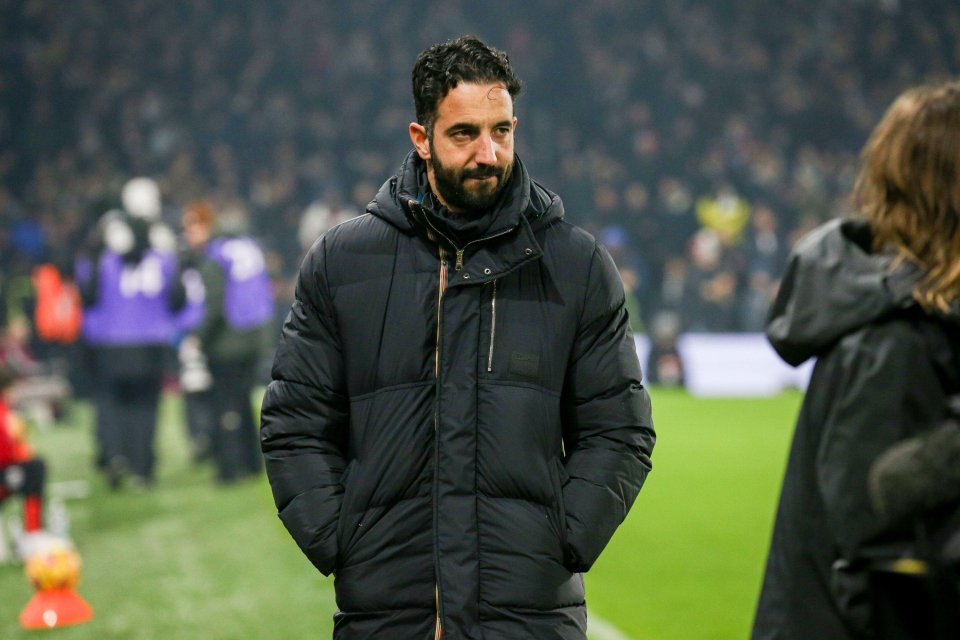 Ruben Amorim, Manchester United manager, at a soccer match.