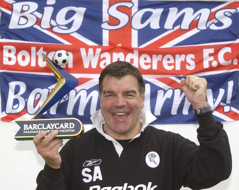 Sam Allardyce, Bolton Wanderers manager, holding the Barclaycard Manager of the Month award.