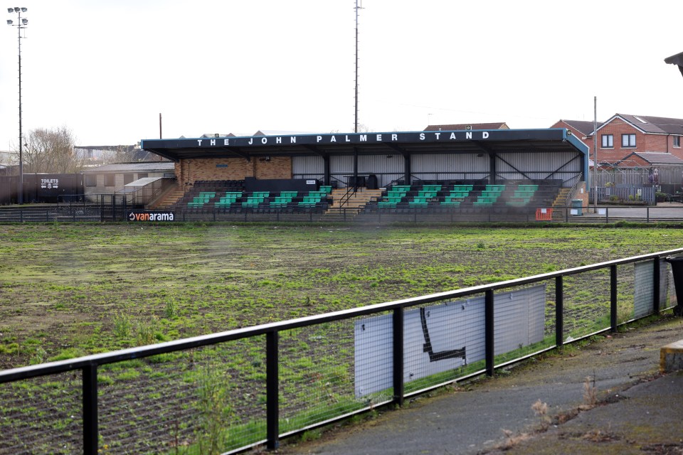 Farsley Celtic's Throstle Nest ground with unplayable pitch.