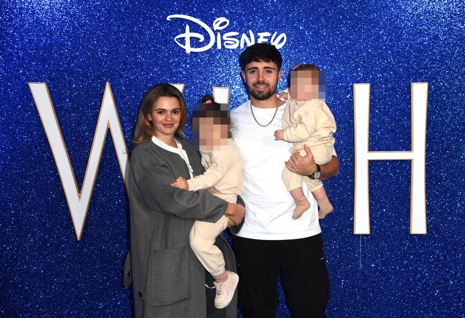 Poppy Hollins and Jay Porter with their children at the Wish premiere.