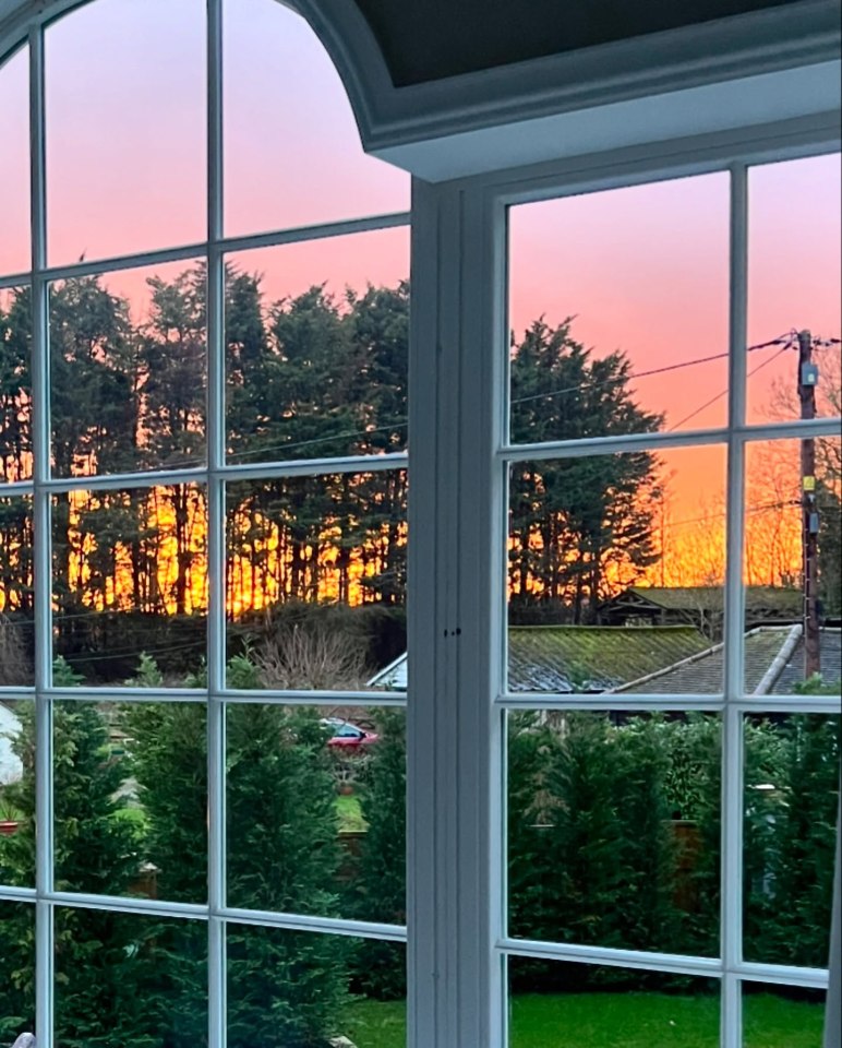 Sunset viewed through a window.