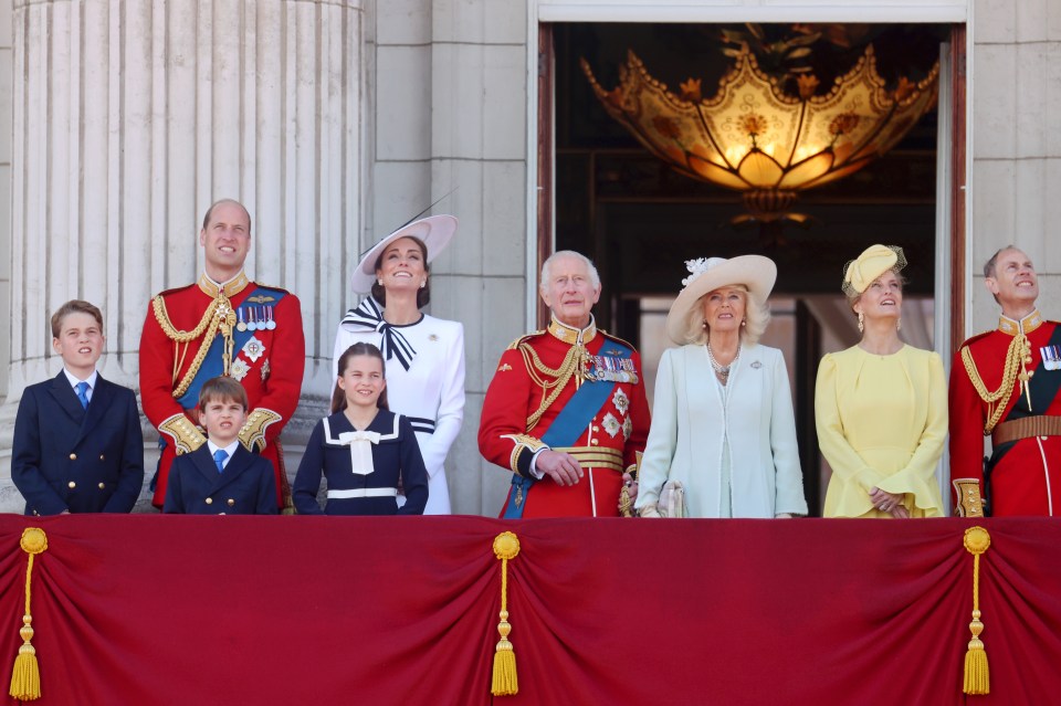 The British royal family on the Buckingham Palace balcony.