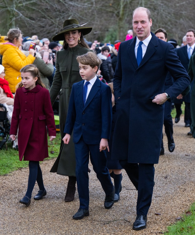 Prince William, Princess Catherine, Prince George, and Princess Charlotte walking at Sandringham.