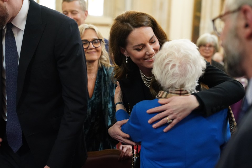 The Princess of Wales hugging a Holocaust survivor at a Holocaust Memorial Day ceremony.