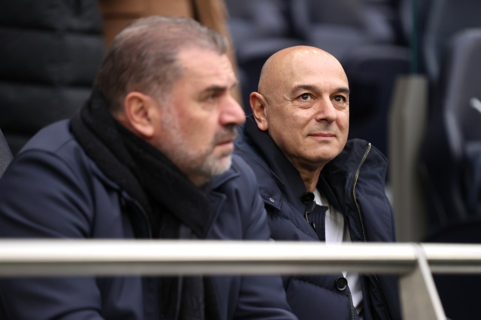 Daniel Levy and Ange Postecoglou at a Tottenham Hotspur women's soccer match.