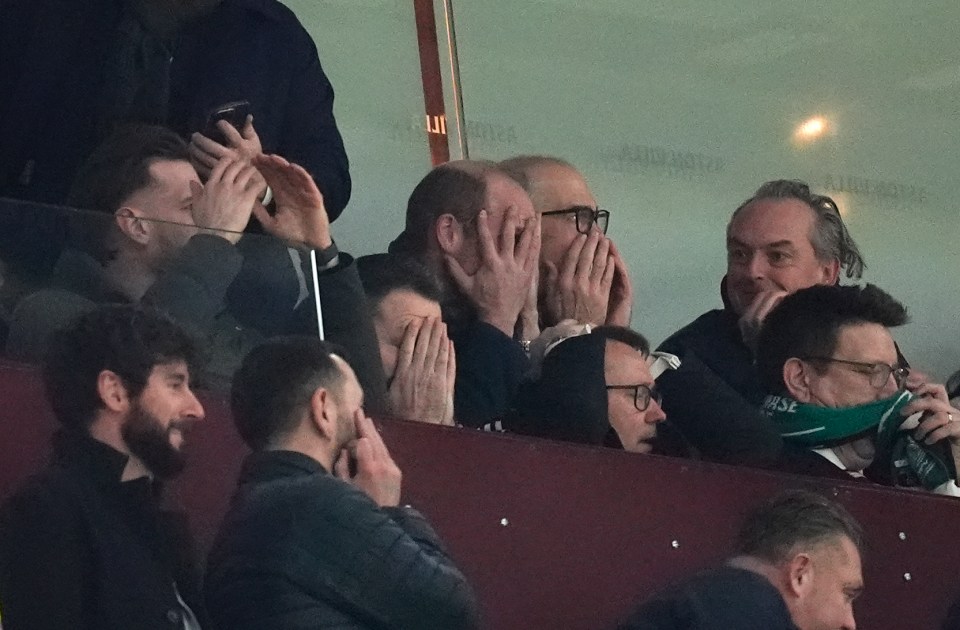 The Prince of Wales and others reacting to an Aston Villa game.