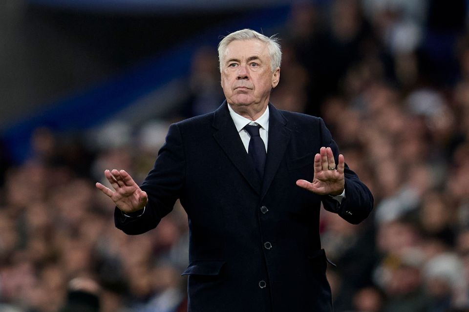 Carlo Ancelotti, Real Madrid head coach, coaching during a match.