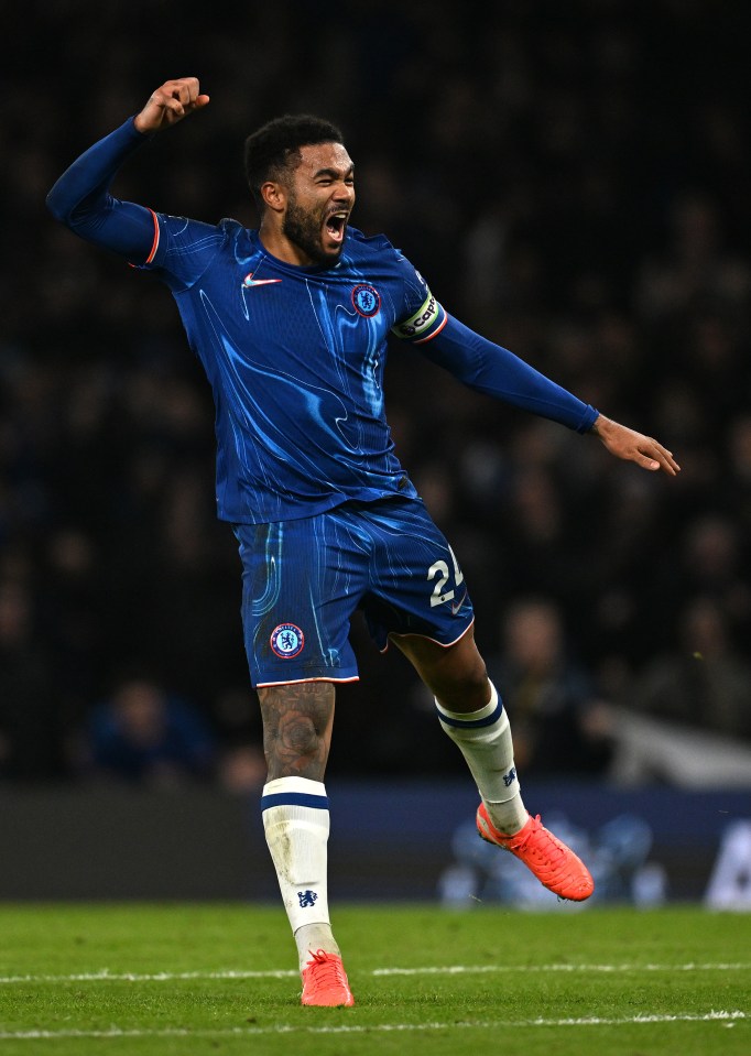 Reece James of Chelsea celebrates scoring a goal.