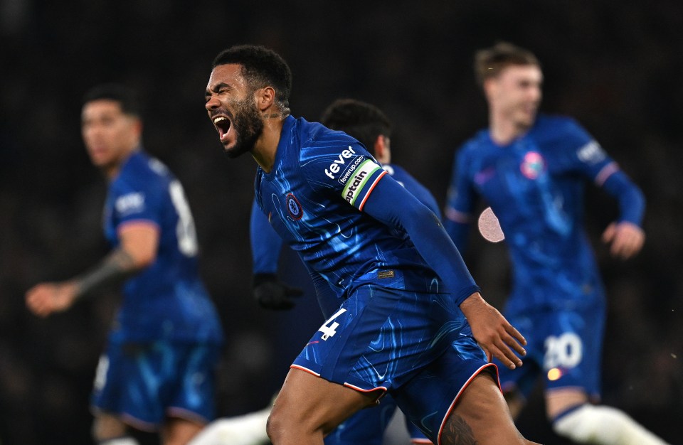 Reece James of Chelsea celebrating a goal.