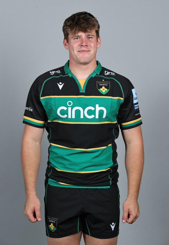 Reuben Logan of Northampton Saints in team kit.