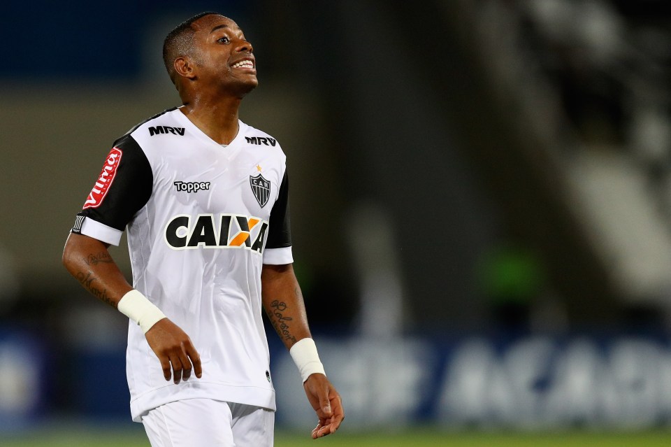 Robinho of Atletico MG reacting during a soccer match.