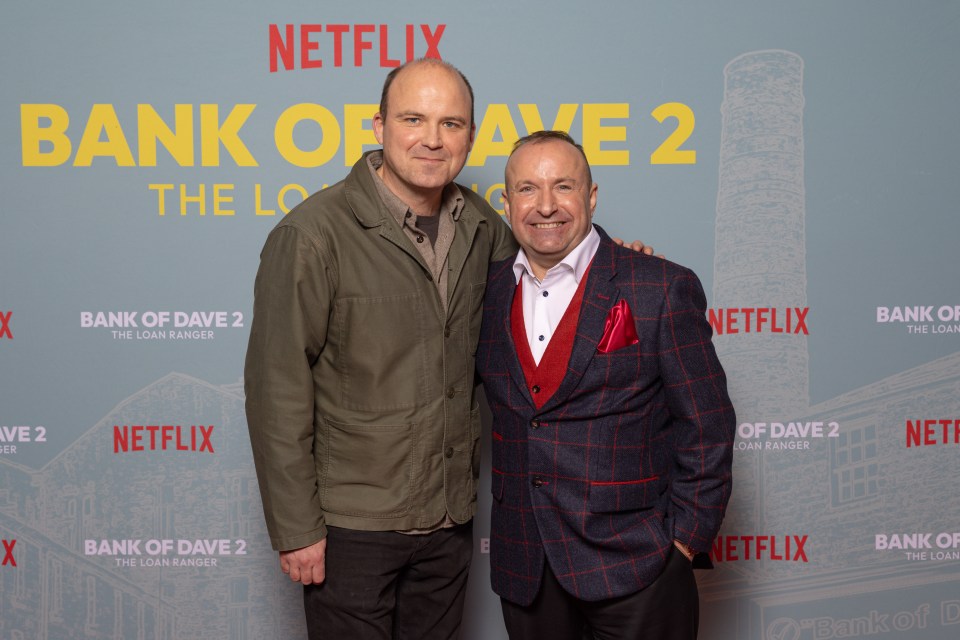 Rory Kinnear and Dave Fishwick at the Bank of Dave 2 premiere.