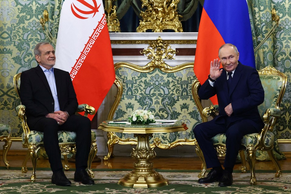 Vladimir Putin and Masoud Pezeshkian meeting in Moscow.