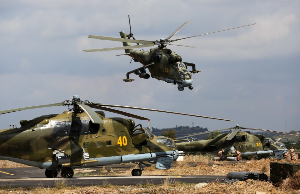 Russia's Mil Mi-24 combat helicopters at the Khmeimim Air Base