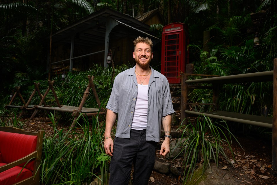 Sam Thompson at the I'm a Celebrity...Get Me Out of Here! jungle set.