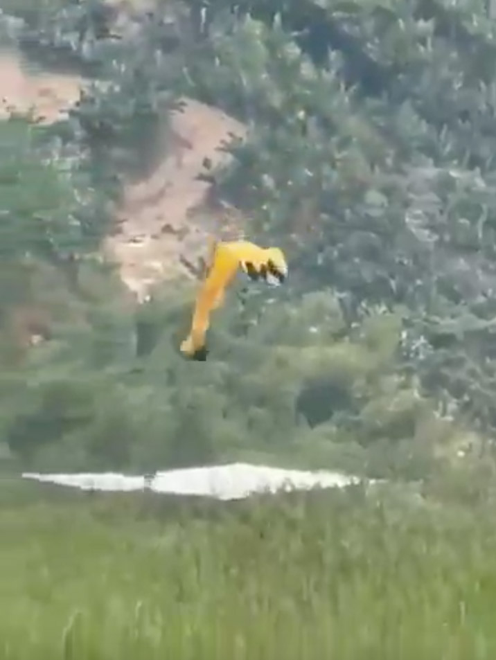 Video still of a skydiver falling to the ground.