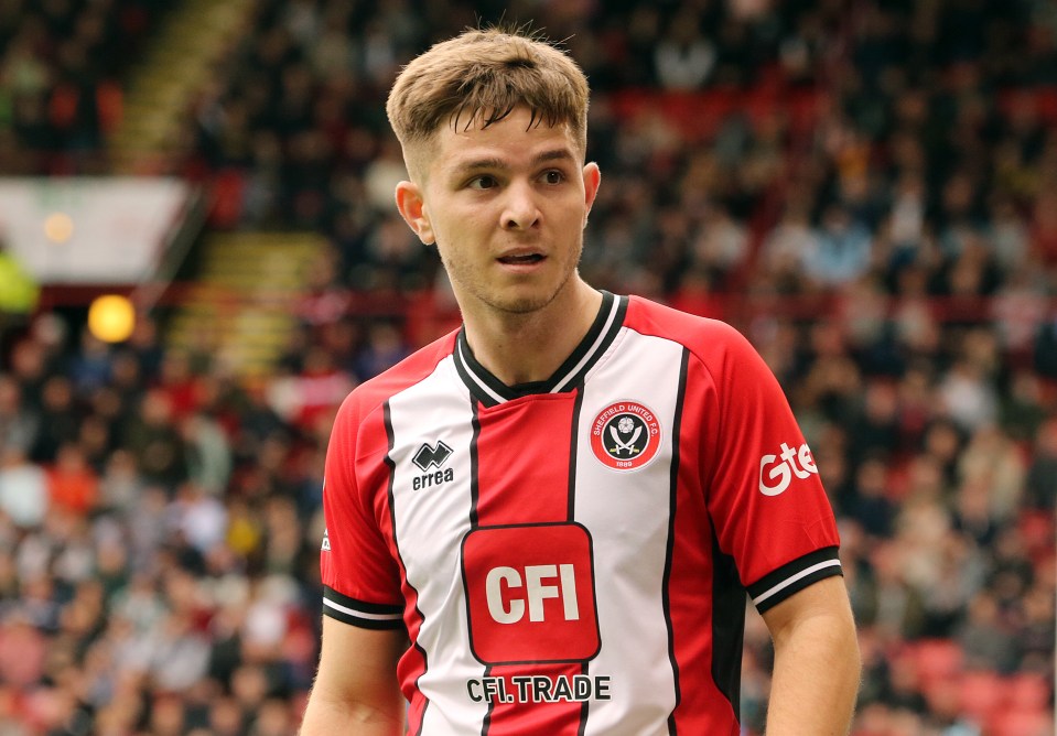 James McAtee of Sheffield United F.C. in a soccer match.