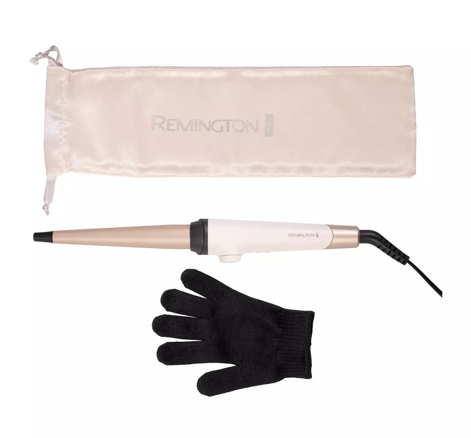 Remington curling wand, heat-resistant glove, and storage pouch.