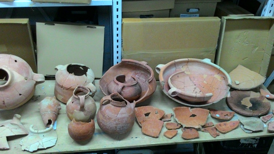 Collection of broken ancient pottery.