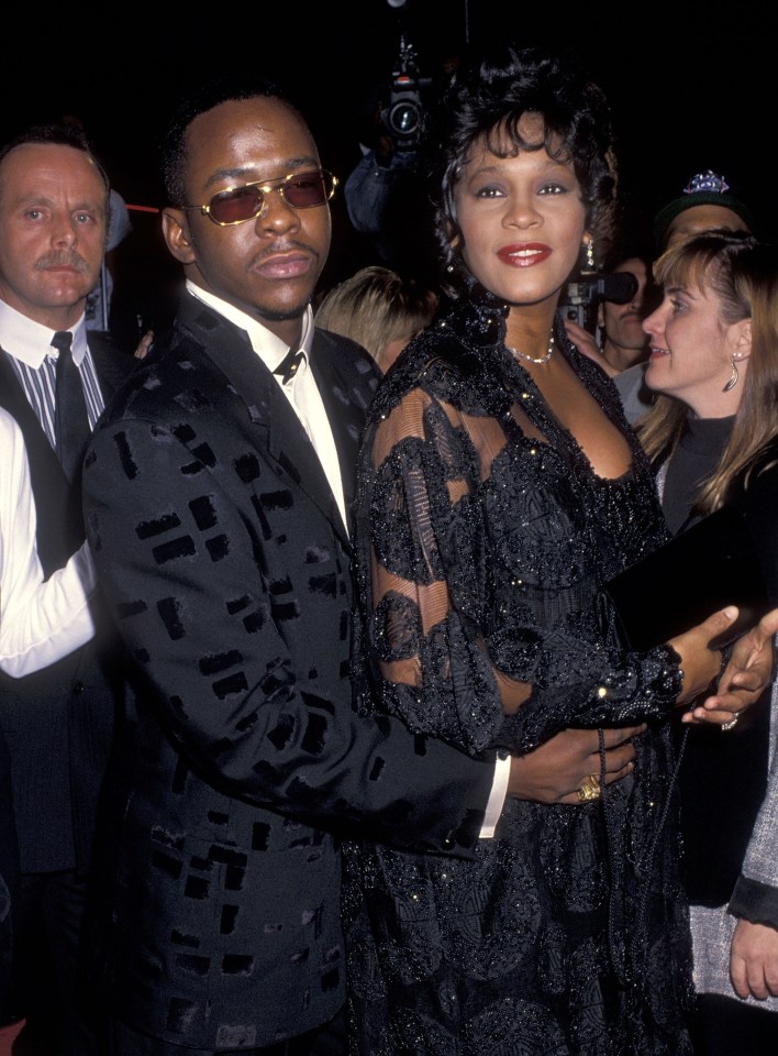 Bobby Brown and Whitney Houston at the Hollywood premiere of "The Bodyguard."