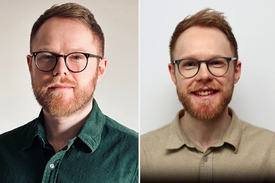 Headshots of two men wearing glasses.