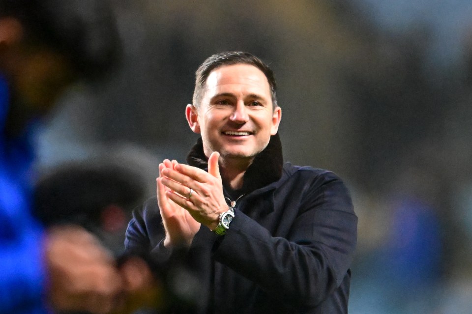 Frank Lampard, Coventry City manager, applauding.