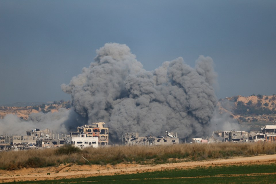 Smoke rises from explosions in northern Gaza.