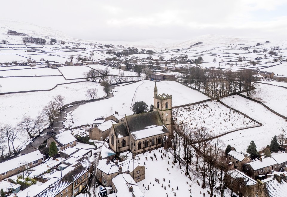 Snow covers Hawes in the Yorkshire Dales National Park