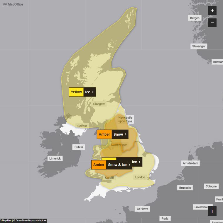 The Met Office has issued two amber weather warnings