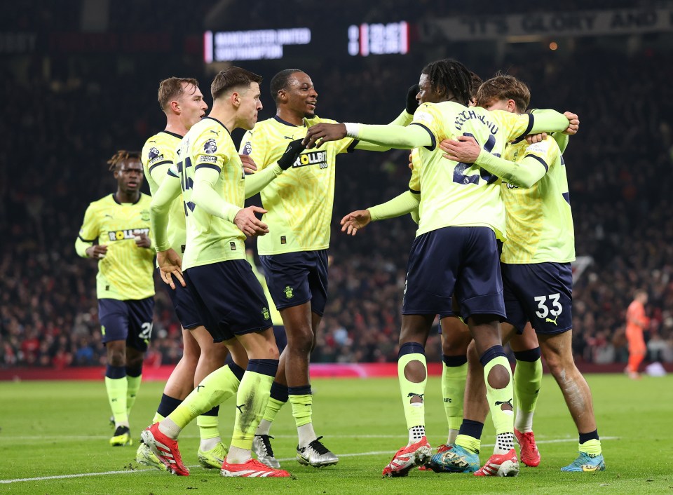 Southampton players celebrating a goal.