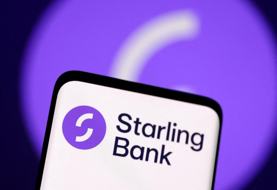 Illustration of the Starling Bank logo on a smartphone screen.