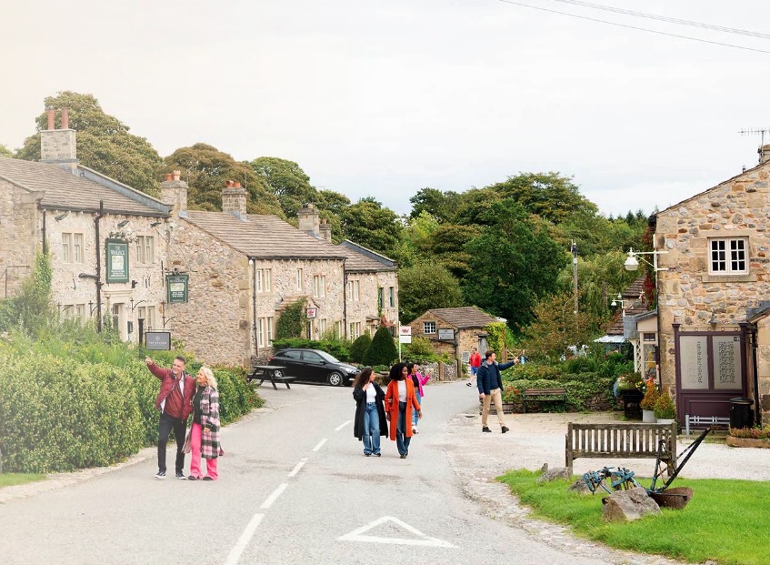 Tourists on a tour of the Emmerdale village.