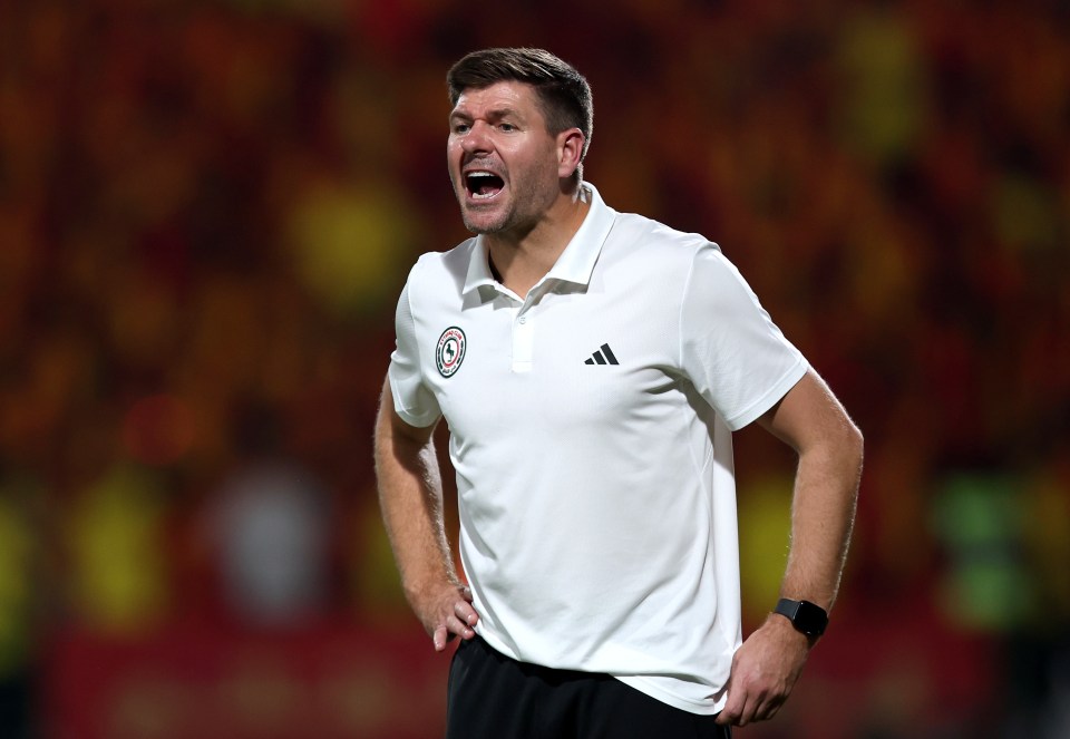 Steven Gerrard, head coach of Al-Ettifaq FC, during a Saudi Pro League match.