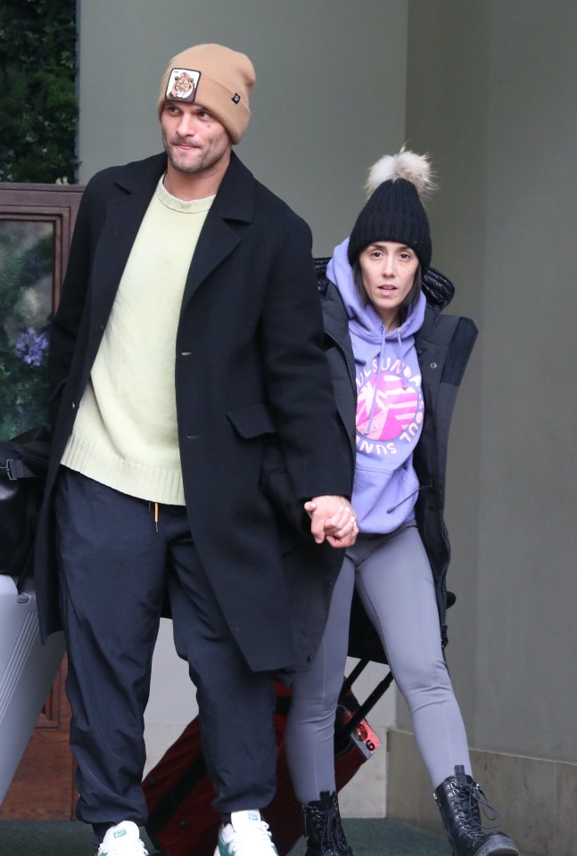 Janette Manrara and Aljaž Škorjanec leaving a hotel.