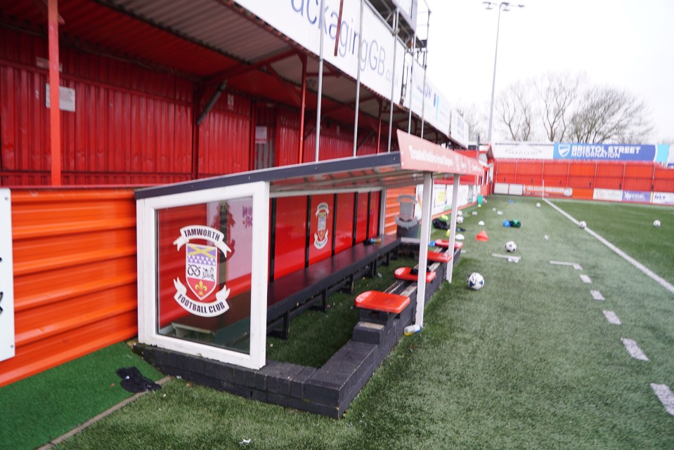 Tamworth Football Club bench at The Lamb Ground.