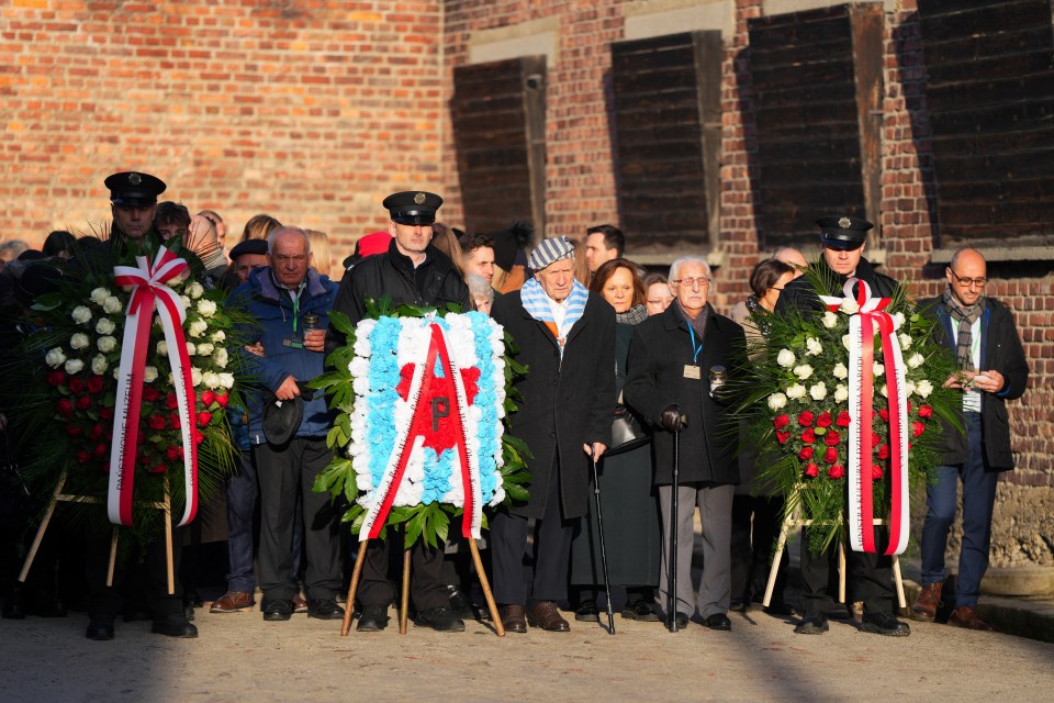 Survivors attending a wreath-laying ceremony at Auschwitz-Birkenau.