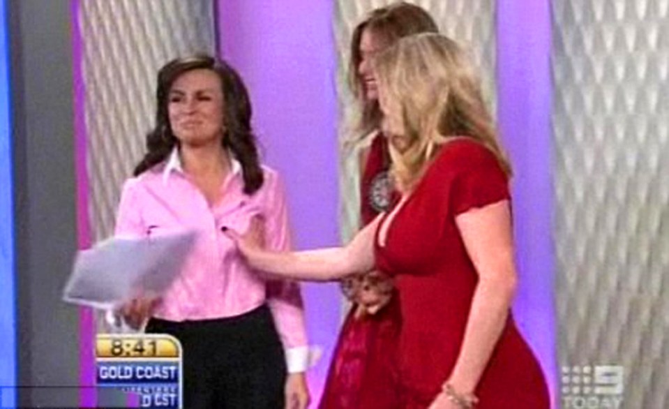 Susanna Constantine inappropriately grabbing a guest's breast on live TV.