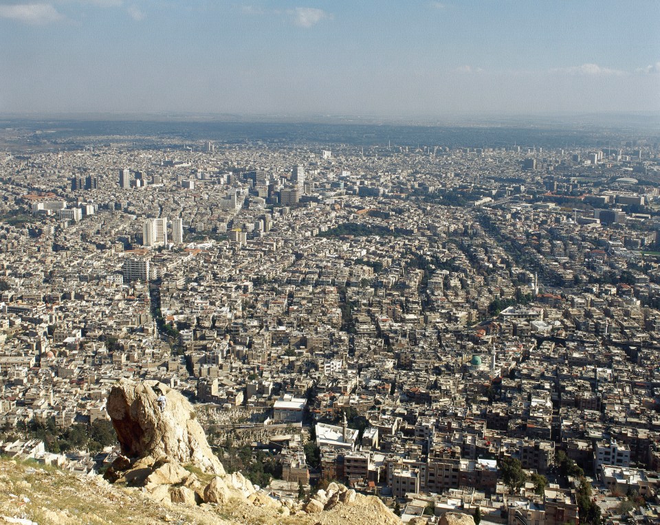 Aerial view of Damascus, Syria before the Syrian Civil War.