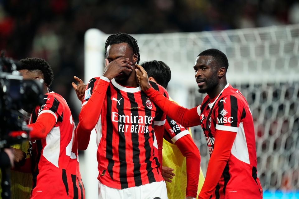 Tammy Abraham of AC Milan celebrates after scoring a goal.