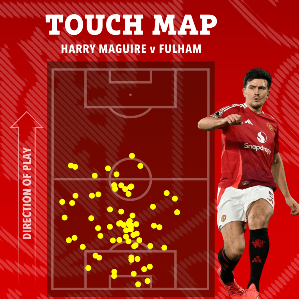 Touch map of Harry Maguire's touches against Fulham.