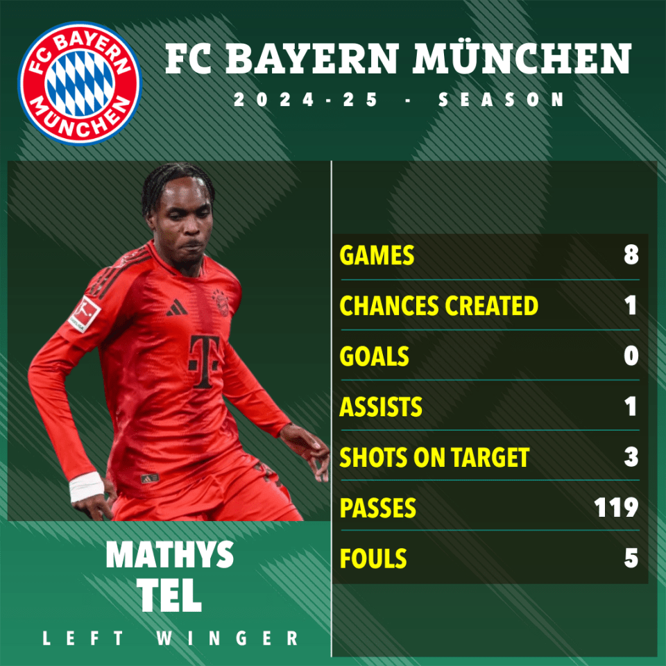 Mathys Tel's FC Bayern München 2024-25 season statistics.