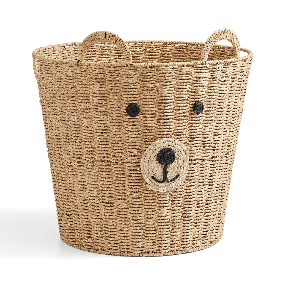 Bear-shaped woven storage basket.