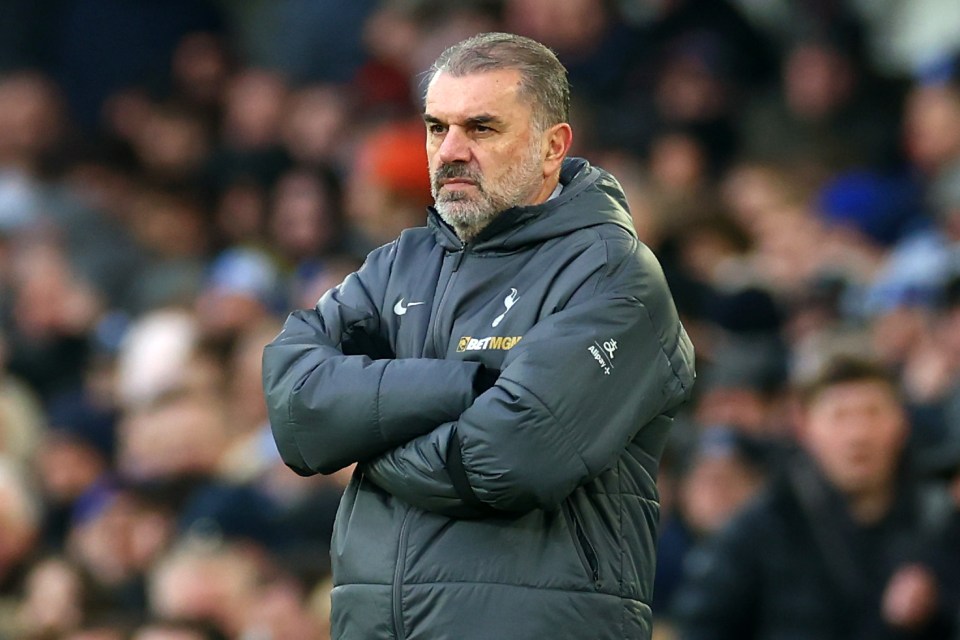 Ange Postecoglou, Tottenham Hotspur manager, at a soccer match.