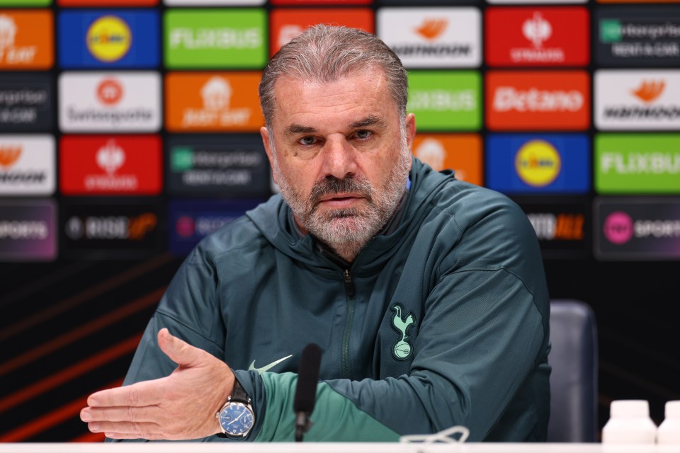 Tottenham manager Ange Postecoglou at a press conference.