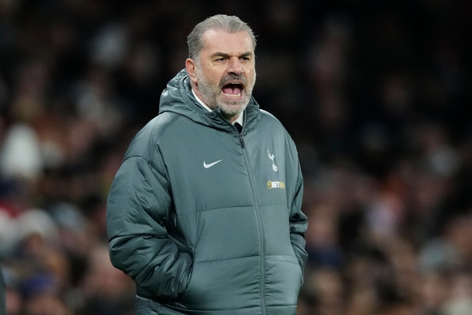 Ange Postecoglou, Tottenham Hotspur head coach, reacts during a match.