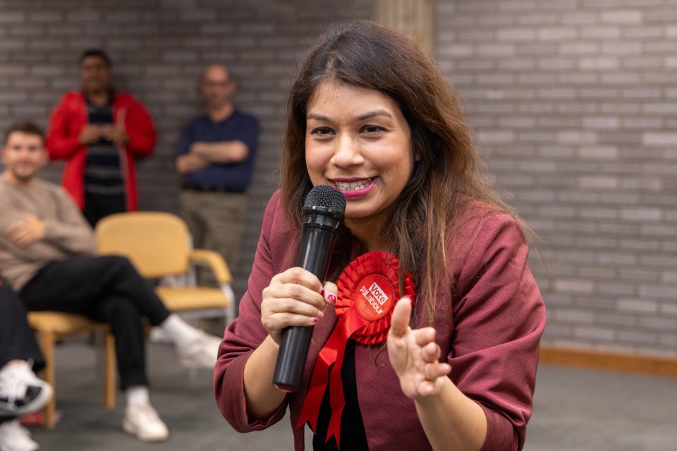 Tulip Siddiq, Labour candidate, speaking at a campaign event.