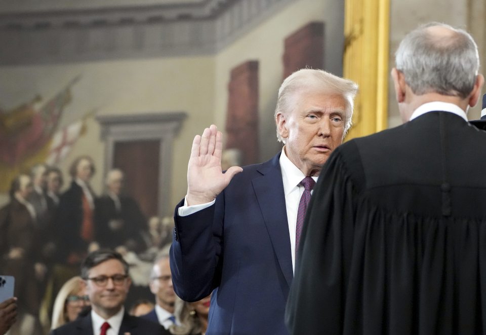 Donald Trump taking the oath of office.