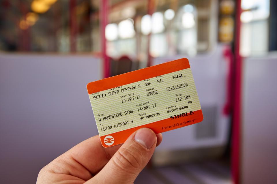 UK Rail National single off-peak ticket from Hampstead to Luton Airport.