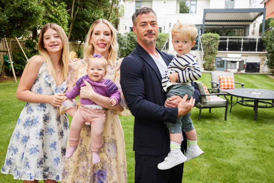 Katherine Ryan: Parental Guidance Series Image - PICTURED: Katherine Ryan at  with her family - husband Bobby Koostra and children Violet, Fred and Fenna - (L-R: Violet, Katherine, Fenna, Booby Koostra and Fred)