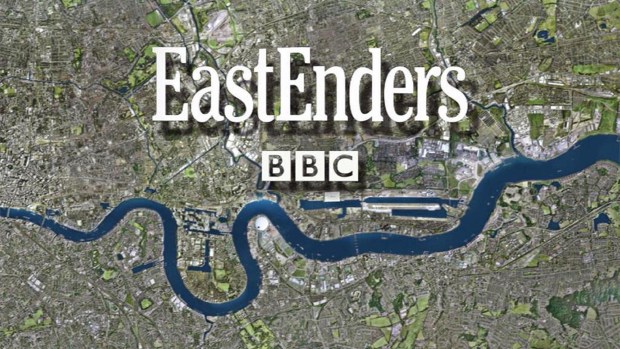 EastEnders BBC logo on a map of London.